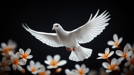 Fototapeta premium cherry blossoms and dove on a sunny sky