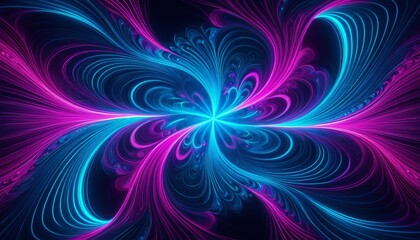 Obraz premium Vibrant neon swirl patterns in abstract digital art