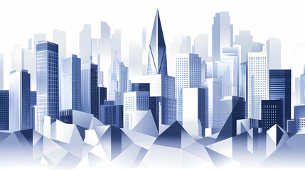 Obraz premium Abstract cityscape with geometric design in shades of blue and white.