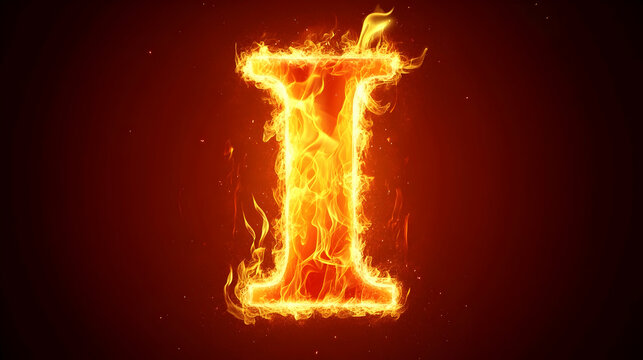 The letter I is engulfed in flames against a dark background.