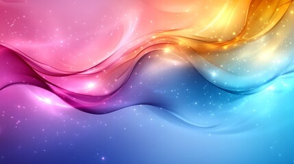 Abstract background with flowing, colorful waves and shimmering lights.