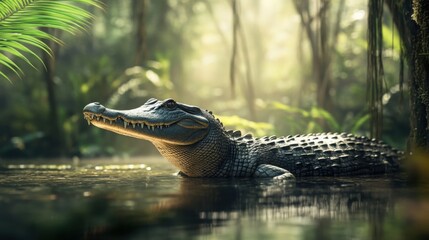 Obraz premium a crocodile in a natural swamp environment, high detail, concept of protecting wildlife habitats