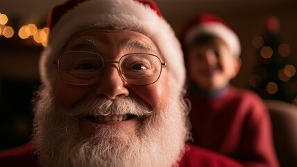 Capture the merry moment of santa joyfully photobombing a family christmas picture
