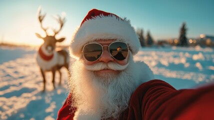 Santa captures a merry moment snapping a selfie with his reindeer this christmas