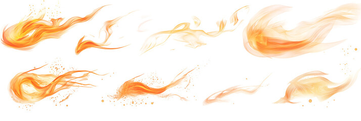 Fototapeta premium Collection of red flame fire and smoke isolated on transparent background, png cut out.