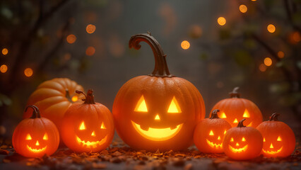 Fototapeta premium A Delightful and Cartoonish Halloween Scene Filled with Sparkling and Adorable Elements