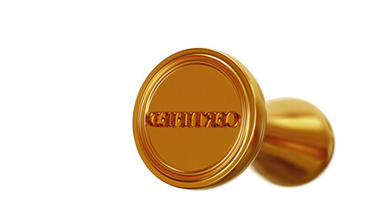 Golden stamp with text CERTIFIED 3D rendering 