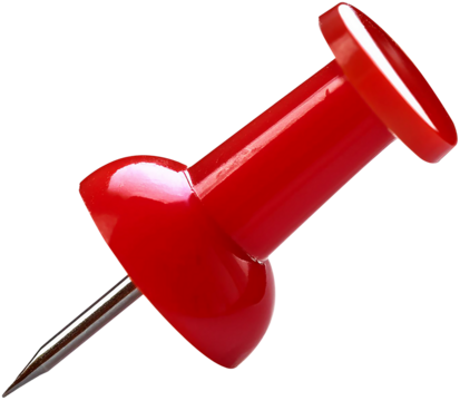 Image of a red push pin magnified against a transparent background