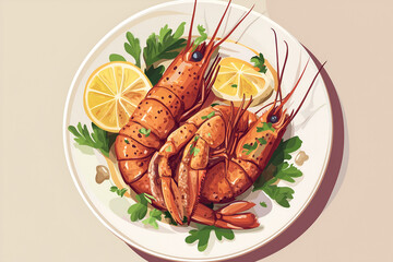 Delicious Lobster Thermidor France seafood, A seafood set on plate.