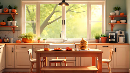 An Inviting Kitchen with Rustic Charm and Playful Halloween Touches, Perfect for Baking and Gathering