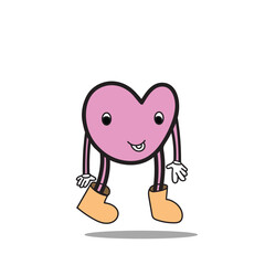 Pink Heart Mascot with Joyful Expression and Hands Down Vector Illustration