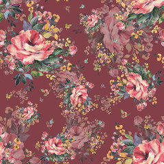 Abstract beautiful hand drawn pattern with rose and herbs