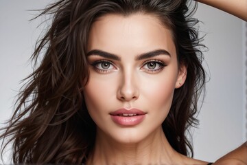 Fototapeta premium Portrait of beautiful woman looks in camera