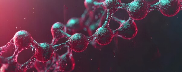 Obraz premium A vibrant, abstract representation of a molecular structure, emphasizing interconnected atoms amidst an ethereal glow.