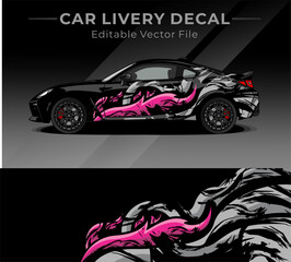 Car wrap decal designs full vector with dragon motif, black, pink, colour. Abstract racing and sport background for car livery or daily use car vinyl sticker © Gayuhdesu