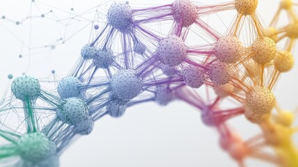 Fototapeta premium A colorful, abstract visualization of interconnected nodes, representing concepts like data, networks, and molecular structures.