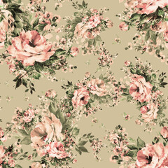 Abstract beautiful hand drawn pattern with rose and herbs