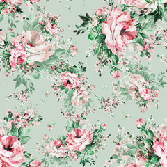 Abstract beautiful hand drawn pattern with rose and herbs