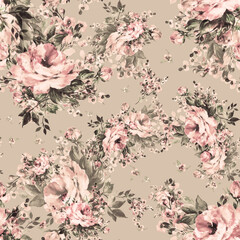 Abstract beautiful hand drawn pattern with rose and herbs