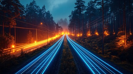 Electric Truck on Neon-Lit Road at Night