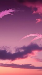 A serene landscape depicting a breathtaking sunset with a kaleidoscope of warm hues, predominantly featuring vibrant shades of purple and pink that gradually dissolve into soft oranges and yellows.