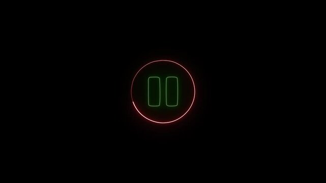 Video, audio neon play button, right ,left icon animation on black background.