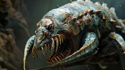 Digital Art of a Creepy Fantasy Creature with Sharp Teeth and Fangs