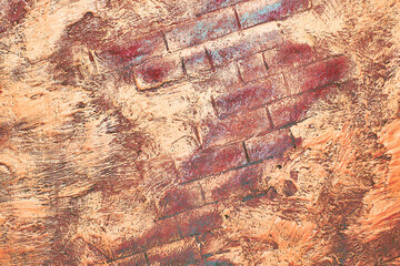 Brick abstract orange brown wall with waves spots