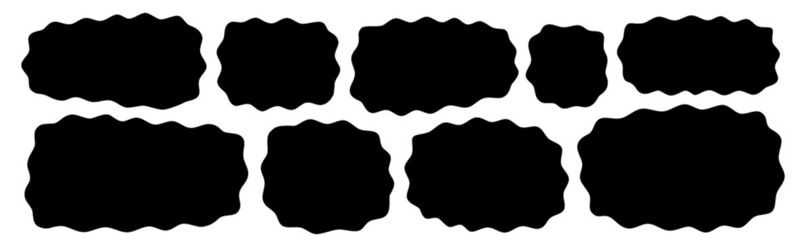 Abstract organic rectangle shapes. Wavy frame boxes. Irregular wave blob set. Black fluid line banner set. Amoeba design elements. Curvy line handdrawn splashes. Abstract geometric flat speech bubbles