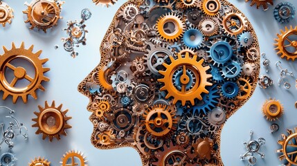 Individual Surrounded by Gears and Cogs