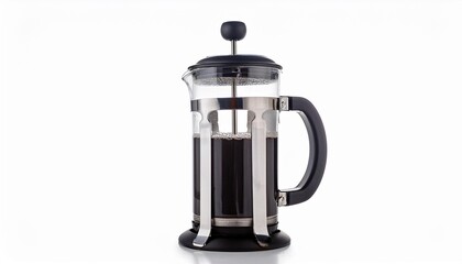 French Press on White Background Isolated. Full Shot of Kitchen Utensils.