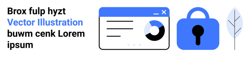 Browser window showing data analytics next to a secure lock icon and a leaf. Ideal for cybersecurity, data protection, privacy, web security, internet safety, online protection, secure transactions