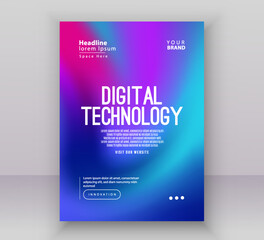 Fototapeta premium Poster brochure cover banner presentation layout template, Technology digital futuristic internet network blue purple gradient background, Abstract cyber future tech, Ai big data business vector
