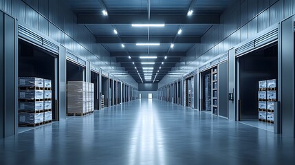 Fototapeta premium Industrial Warehouse Interior With Loading Docks. Image Illustration background for presentation and wallpaper Beautiful picture