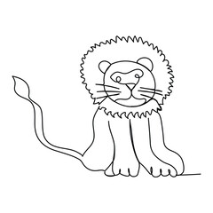 A lion with mane walking slowly vector illustration line art