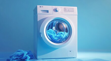 ashing machine, washing in blue water.