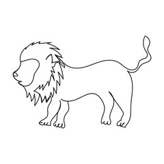 A lion with mane walking slowly vector illustration line art