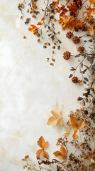 Autumn background with dry flowers and leaves on a light background, featuring copy space  -