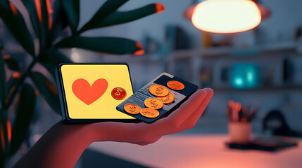 Digital wallet interface with charitable donation options, representing easy and accessible giving, Wallet charity donation, Generous digital finance