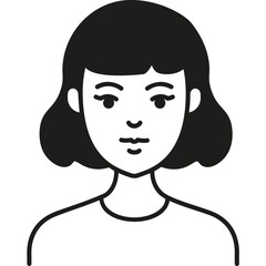 A Young Woman With Short Black Hair, Displaying a Neutral Expression, Against a Simple White Background in a Minimalist Style
