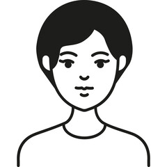 A Simple Black and White Illustration of a Young Person With Short Hair, Featuring a Neutral Expression and Minimalistic Design Elements