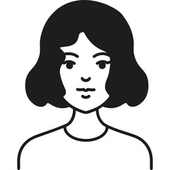 A Simple Black and White Illustration of a Young Woman With Short Hair, Featuring a Neutral Expression Against a Plain Background