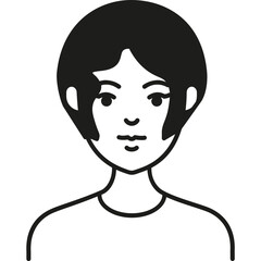 A Simple Black and White Illustration of a Woman With Short Hair, Showcasing a Neutral Expression Against a Stark Background
