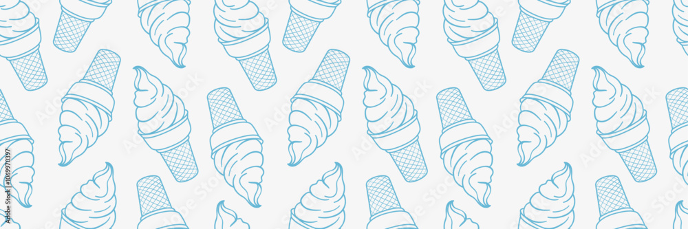 Poster ice cream vector pattern banner, line art illustration background design