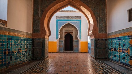 Fototapeta premium Architettura moresca, dettagli di archi e piastrelle