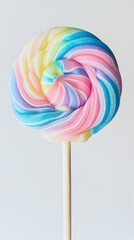  A cotton candy lollipop set against a white backdrop.