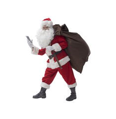 Funny Santa Claus using a smartphone