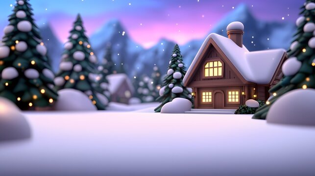 Cozy Winter Cottage in Snowy Forest. Image Illustration background for presentation and wallpaper Beautiful picture