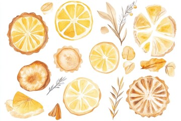 Watercolor Bakery Illustrations: Citrus Cookies and Pastry Elements for Cards and Posters