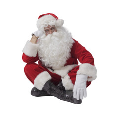 Stressed Santa Claus sitting on the floor